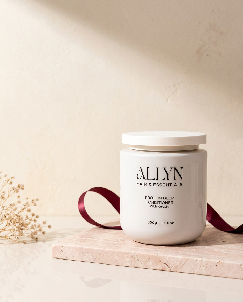ALLYN Protein Deep Conditioner in a warm studio setting